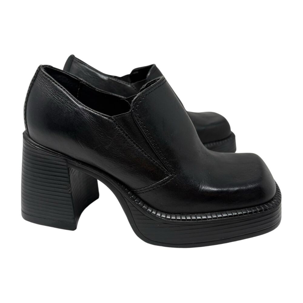 Vintage 90s Candie's Black Leather Square Toe Platform Ankle Boot sz 6 RARE